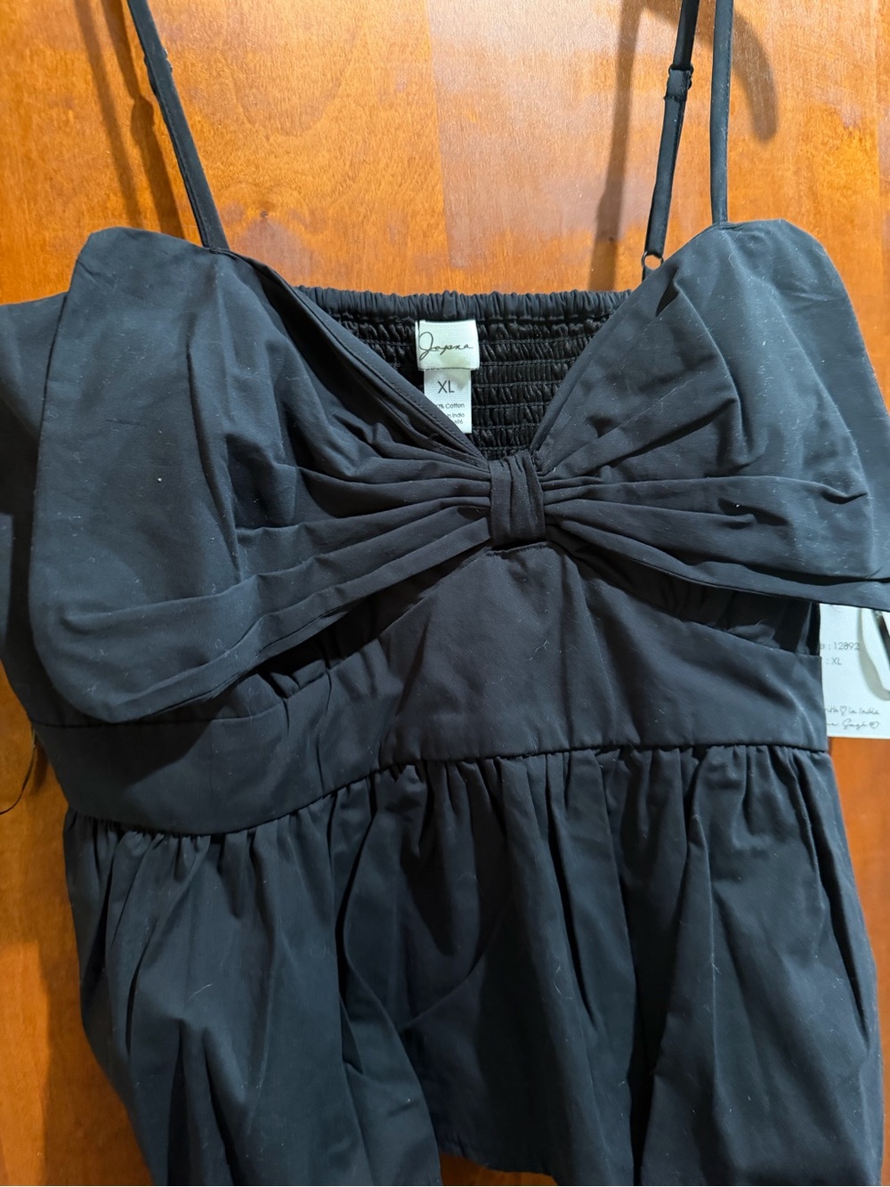 Japna Black Bow-Front Spaghetti-Strap Top
